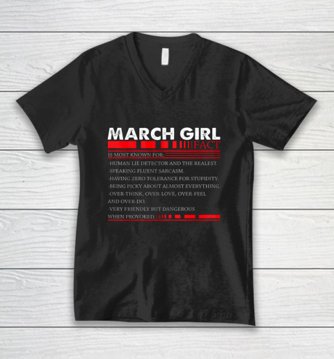 Womens March Girl Fact Speaking Fluent Sarcasm Funny Birthday Gift V-Neck T-Shirt