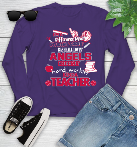 Los Angeles Angels MLB I'm A Difference Making Student Caring Baseball Loving Kinda Teacher Youth Long Sleeve 4