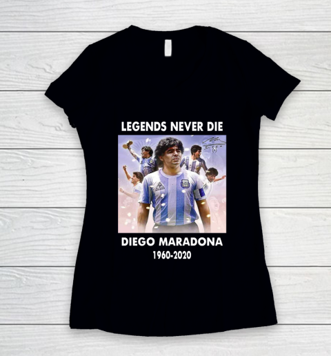 Diego Maradona Argentina Football Legend Never Die Rest In Peace 1960 2020 Rest In Peace Women's V-Neck T-Shirt