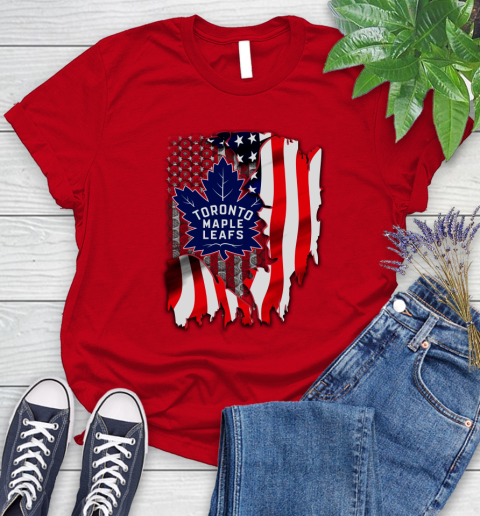 Toronto Maple Leafs NHL Hockey American Flag Women's T-Shirt 13