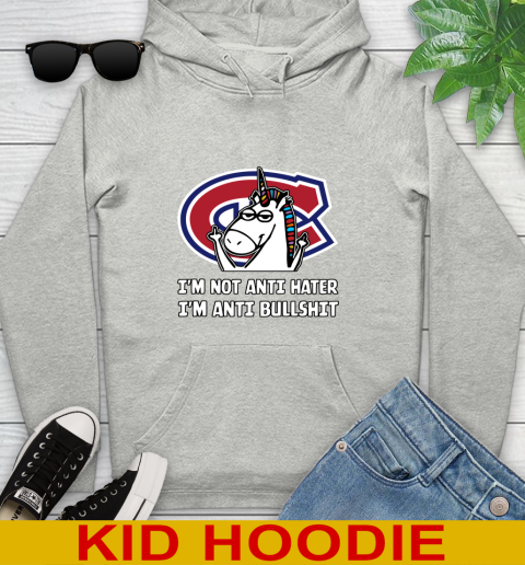Montreal Canadiens NHL Hockey Unicorn I'm Not Anti Hater I'm Anti Bullshit Youth Hoodie