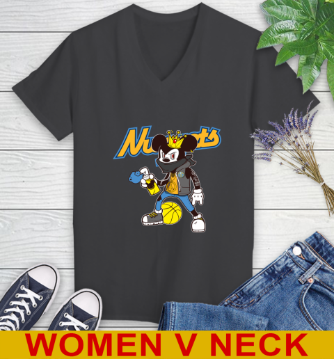Denver Nuggets NBA Basketball Mickey Peace Sign Sports Women's V-Neck T-Shirt 9