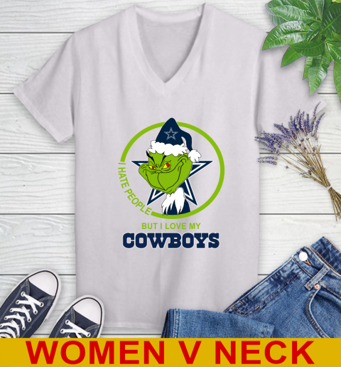 Dallas Cowboys NFL Christmas Grinch I Hate People But I Love My Favorite Football Team Women's V-Neck T-Shirt