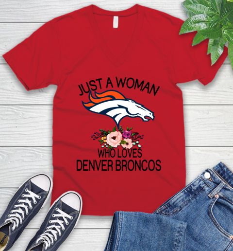 NFL Just A Woman Who Loves Denver Broncos Football Sports V-Neck T-Shirt 4