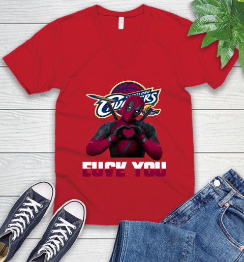 NBA Cleveland Cavaliers Deadpool Love You Fuck You Basketball Sports V-Neck T-Shirt 6