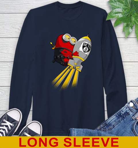 NBA Basketball Brooklyn Nets Deadpool Minion Marvel Shirt Long Sleeve T-Shirt 3