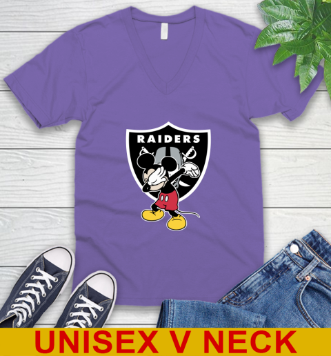 Oakland Raiders NFL Football Dabbing Mickey Disney Sports V-Neck T-Shirt 9