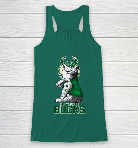 NBA Basketball My Cat Loves Milwaukee Bucks Racerback Tank 5