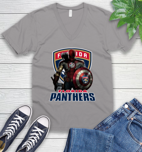 NHL Captain America Thor Spider Man Hawkeye Avengers Endgame Hockey Florida Panthers V-Neck T-Shirt 4