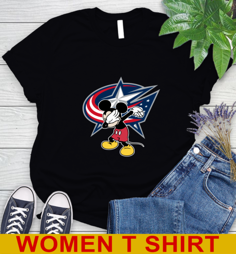 Columbus Blue Jackets NHL Hockey Dabbing Mickey Disney Sports Women's T-Shirt 2