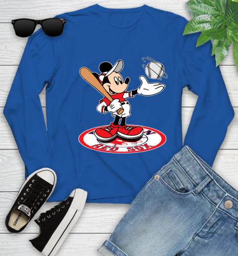 MLB Baseball Boston Red Sox Cheerful Mickey Disney Shirt Youth Long Sleeve 10