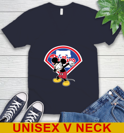 Philadelphia Phillies MLB Baseball Dabbing Mickey Disney Sports V-Neck T-Shirt 3