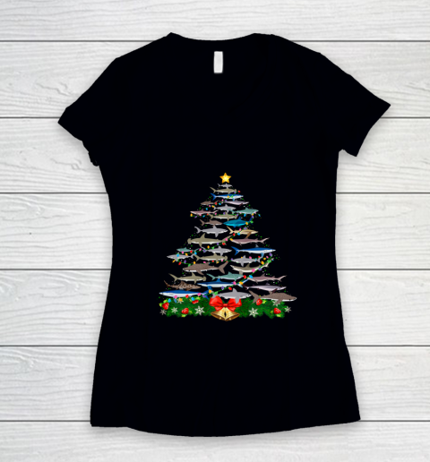 SHARK Christmas Tree Shirt SHARK Lovers Gifts Women's V-Neck T-Shirt