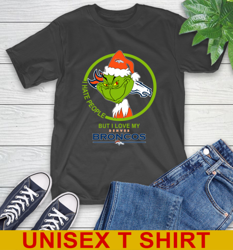 Denver Broncos NFL Christmas Grinch I Hate People But I Love My Favorite Football Team T-Shirt 2