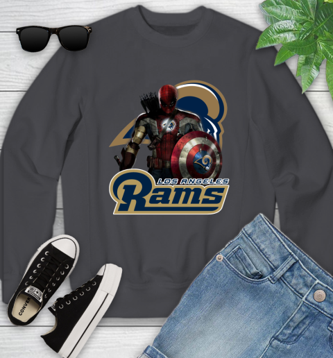 NFL Captain America Thor Spider Man Hawkeye Avengers Endgame Football Los Angeles Rams Youth Sweatshirt 6