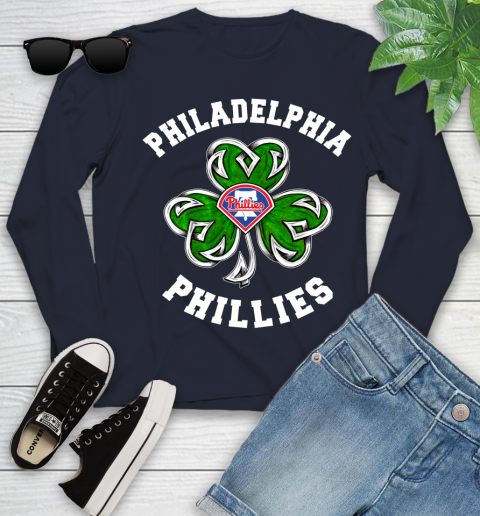 MLB Philadelphia Phillies Three Leaf Clover St Patrick's Day Baseball Sports Youth Long Sleeve 2