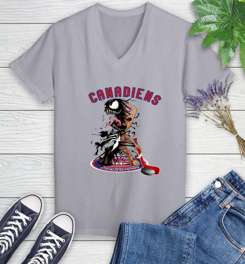 NHL Montreal Canadiens Hockey Venom Groot Guardians Of The Galaxy Women's V-Neck T-Shirt 4