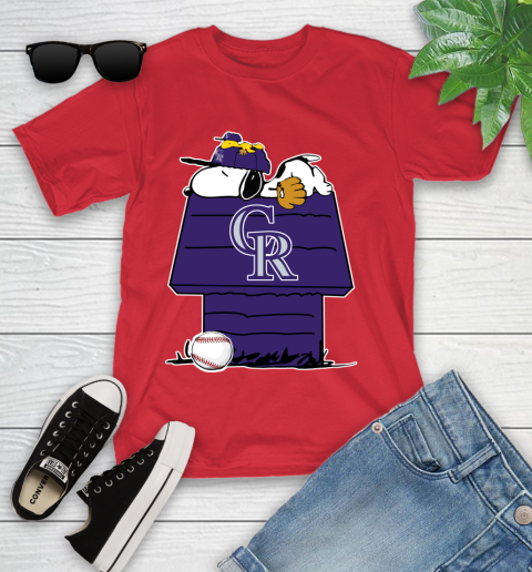 MLB Colorado Rockies Snoopy Woodstock The Peanuts Movie Baseball T Shirt Youth T-Shirt 10