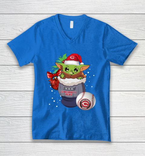 Cincinnati Reds Christmas Baby Yoda Star Wars Funny Happy MLB V-Neck T-Shirt 6