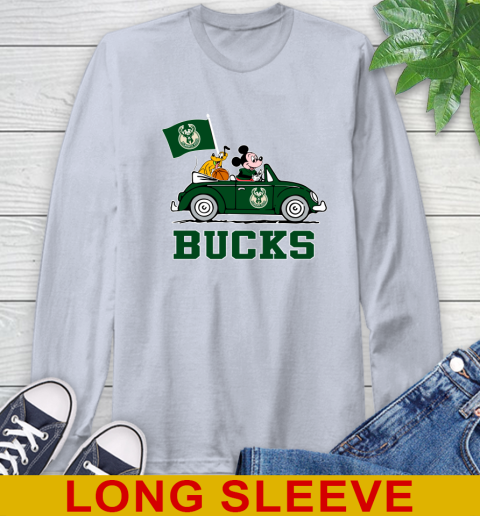 NBA Basketball Milwaukee Bucks Pluto Mickey Driving Disney Shirt Long Sleeve T-Shirt 6