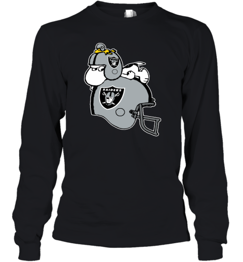 Snoopy And Woodstock Resting On Oakland Raiders Helmet Youth Long Sleeve