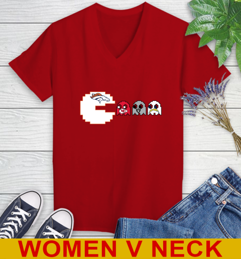 Denver Broncos NFL Football Pac Man Champion Women's V-Neck T-Shirt 12