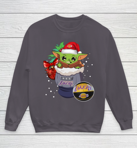 Los Angeles Lakers Christmas Baby Yoda Star Wars Funny Happy NBA Youth Sweatshirt 6