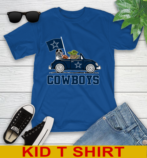 NFL Football Dallas Cowboys Darth Vader Baby Yoda Driving Star Wars Shirt Youth T-Shirt 9