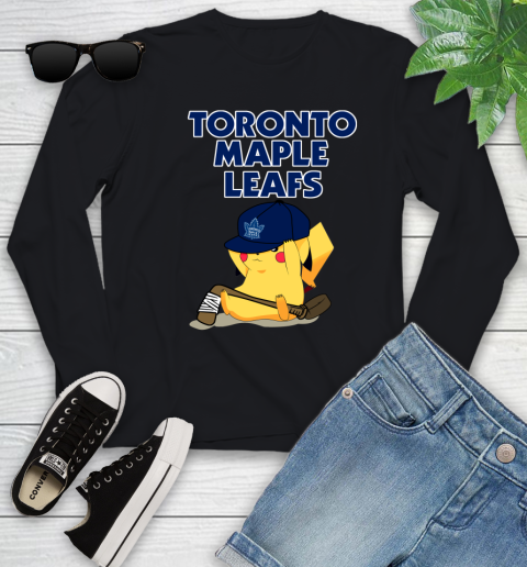 NHL Pikachu Hockey Sports Toronto Maple Leafs Youth Long Sleeve 2