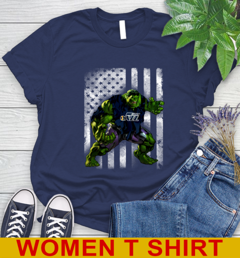 Utah Jazz Hulk Marvel Avengers NBA Basketball American Flag Women's T-Shirt 12