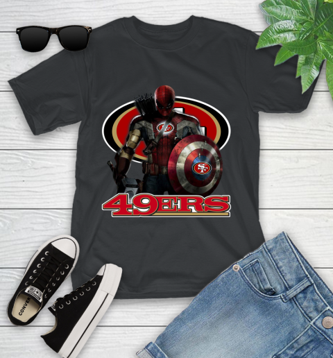 NFL Captain America Thor Spider Man Hawkeye Avengers Endgame Football San Francisco 49ers Youth T-Shirt 2