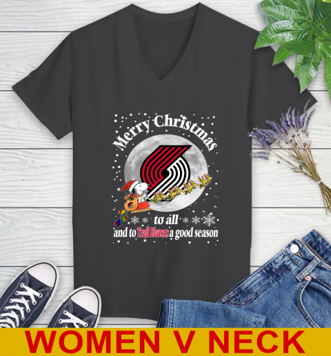 Portland Trail Blazers Merry Christmas To All And To Trail Blazers A Good Season NBA Basketball Sports Women's V-Neck T-Shirt 8