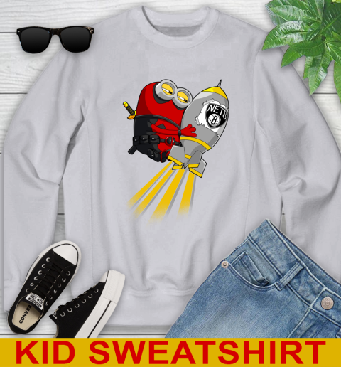 NBA Basketball Brooklyn Nets Deadpool Minion Marvel Shirt Youth Sweatshirt 3