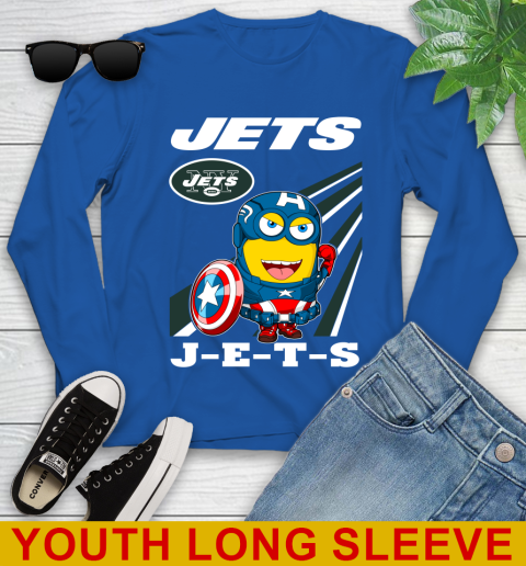 NFL Football New York Jets Captain America Marvel Avengers Minion Shirt Youth Long Sleeve 10