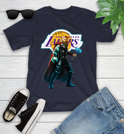 NBA Thor Avengers Endgame Basketball Los Angeles Lakers Youth T-Shirt 3