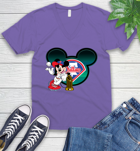 MLB Philadelphia Phillies The Commissioner's Trophy Mickey Mouse Disney V-Neck T-Shirt 10