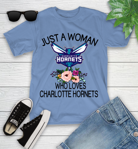 NBA Just A Woman Who Loves Charlotte Hornets Basketball Sports Youth T-Shirt 9