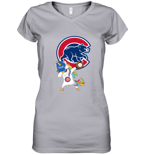 Hip Hop Dabbing Unicorn Flippin Love Chicago Cubs Women's V-Neck T-Shirt