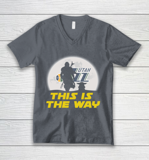 Utah Jazz NBA Basketball Star Wars Yoda And Mandalorian This Is The Way V-Neck T-Shirt 4