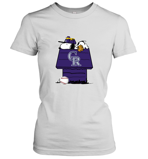 Colorado Rockies Snoopy And Woodstock Resting Together MLB Women's T-Shirt