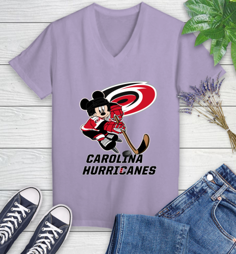 NHL Carolina Hurricanes Mickey Mouse Disney Hockey T Shirt Women's V-Neck T-Shirt 14