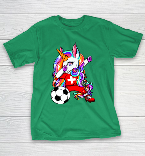Dabbing Unicorn Switzerland Soccer Fans Jersey Flag Football T-Shirt 19