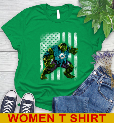 Miami Dolphins Hulk Marvel Avengers NFL Football American Flag Women's T-Shirt 7