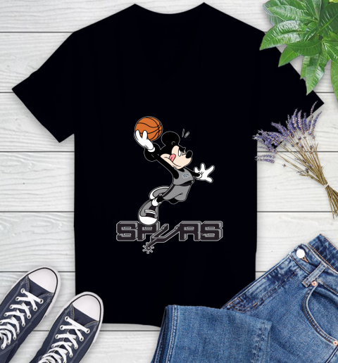 NBA Basketball San Antonio Spurs Cheerful Mickey Mouse Shirt Women's V-Neck T-Shirt