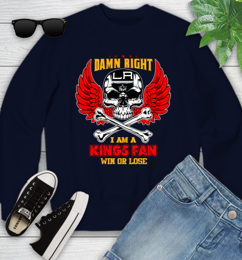 NHL Damn Right I Am A Los Angeles Kings Win Or Lose Skull Hockey Sports Youth Sweatshirt 2