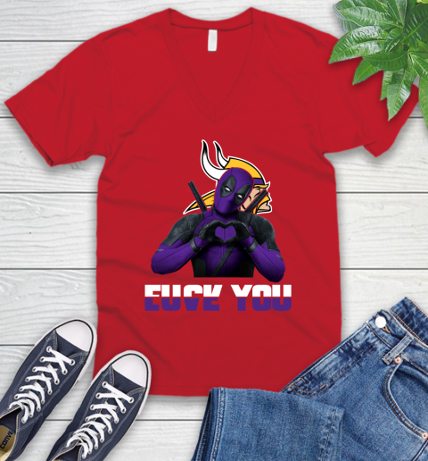 NHL Minnesota Vikings Deadpool Love You Fuck You Football Sports V-Neck T-Shirt 6