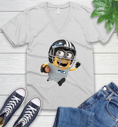 NFL Seattle Seahawks Minions Disney Football Sports V-Neck T-Shirt