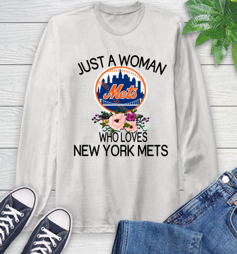 MLB Just A Woman Who Loves New York Mets Baseball Sports Long Sleeve T-Shirt