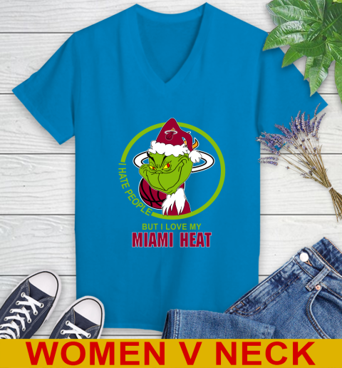 Miami Heat NBA Christmas Grinch I Hate People But I Love My Favorite Basketball Team Women's V-Neck T-Shirt 8