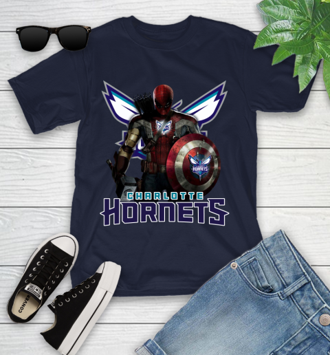 Charlotte Hornets NBA Basketball Captain America Thor Spider Man Hawkeye Avengers Youth T-Shirt 3